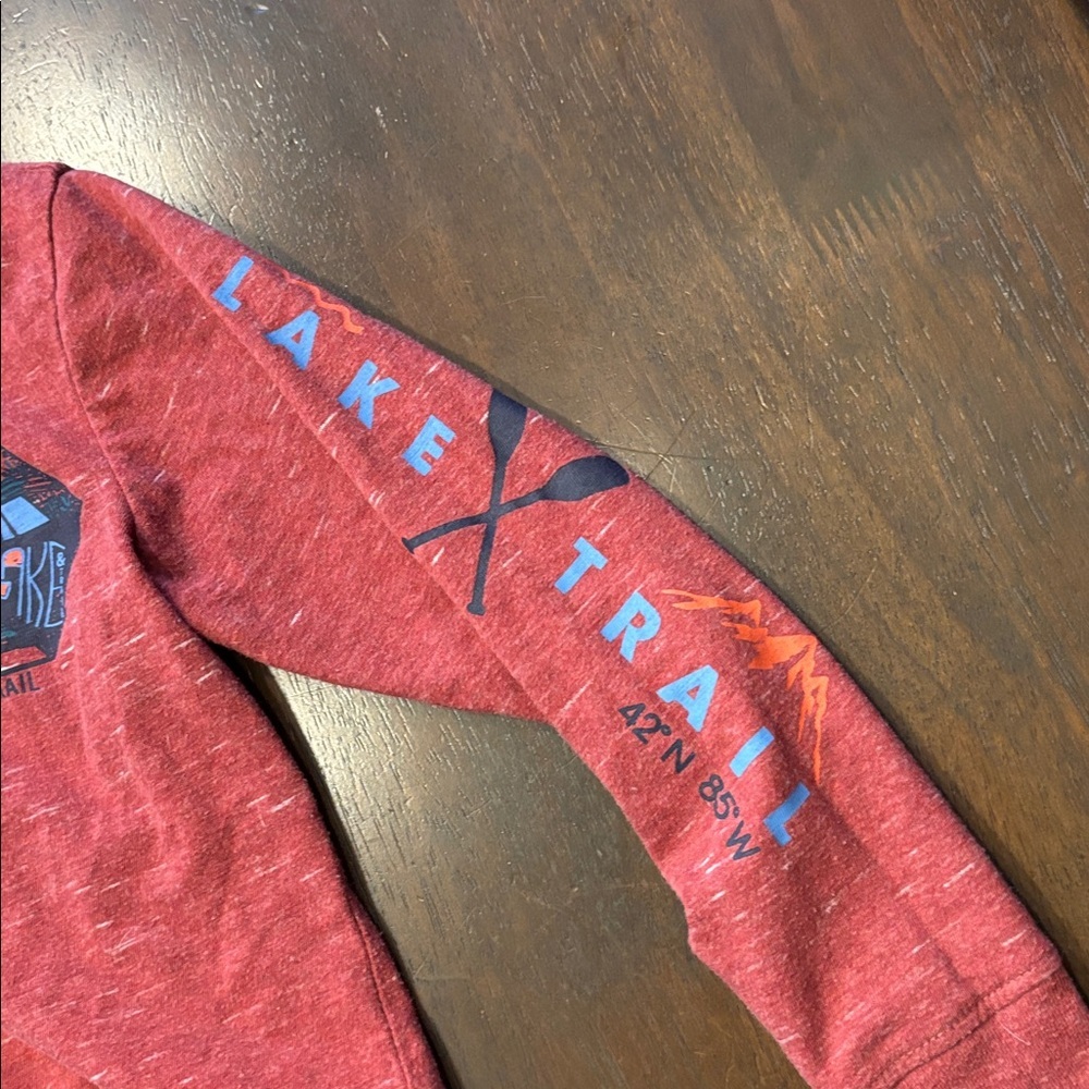Kids Red Long Sleeve Graphic Tee Mountain Hiking - Picture 3 of 5